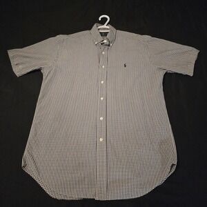 Ralph Lauren Shirt Mens Large Blue Check Short Sleeve Button Down Blake Polo